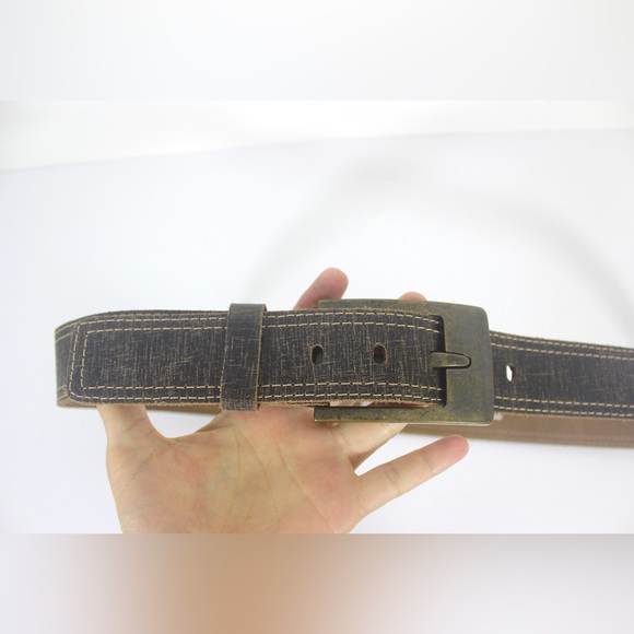 Distressed Black Gray Leather Belt Buffalo Made in Canada 35” - 39” Large unisex - Picture 6 of 9